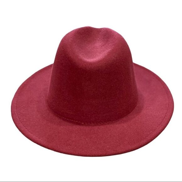 Burgundy Red Wide Brim Dented Crown Black Underneath Fashion Fedora Hat NEW - Picture 4 of 4
